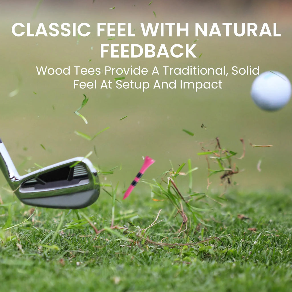 Short Golf Tees 54mm Wood for Iron Shots Bulk 50/100 Pack, Bamboo Tee for Stable Low-Tee Height