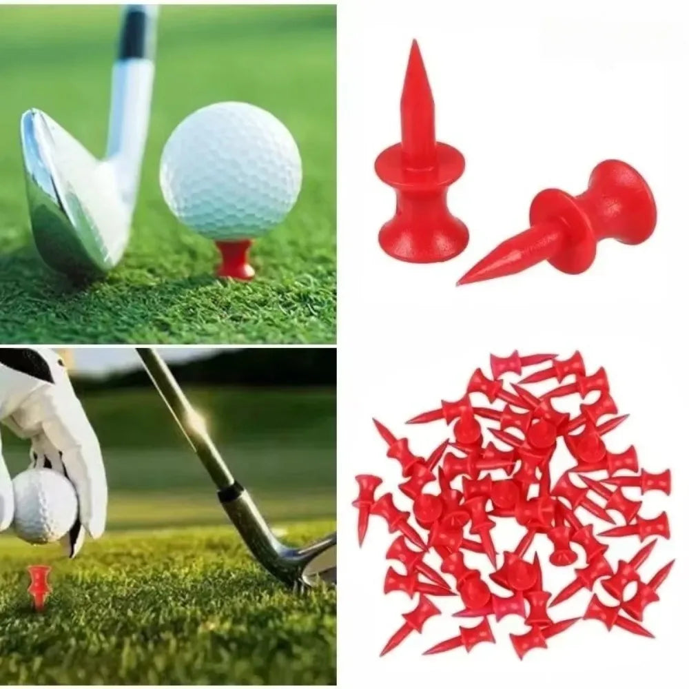 50pcs Portable Plastic Golf Tee Red Golf Nail Practice Supplies Wheel Shaped Double Limit Seat Ball Durable Not Easy To Break