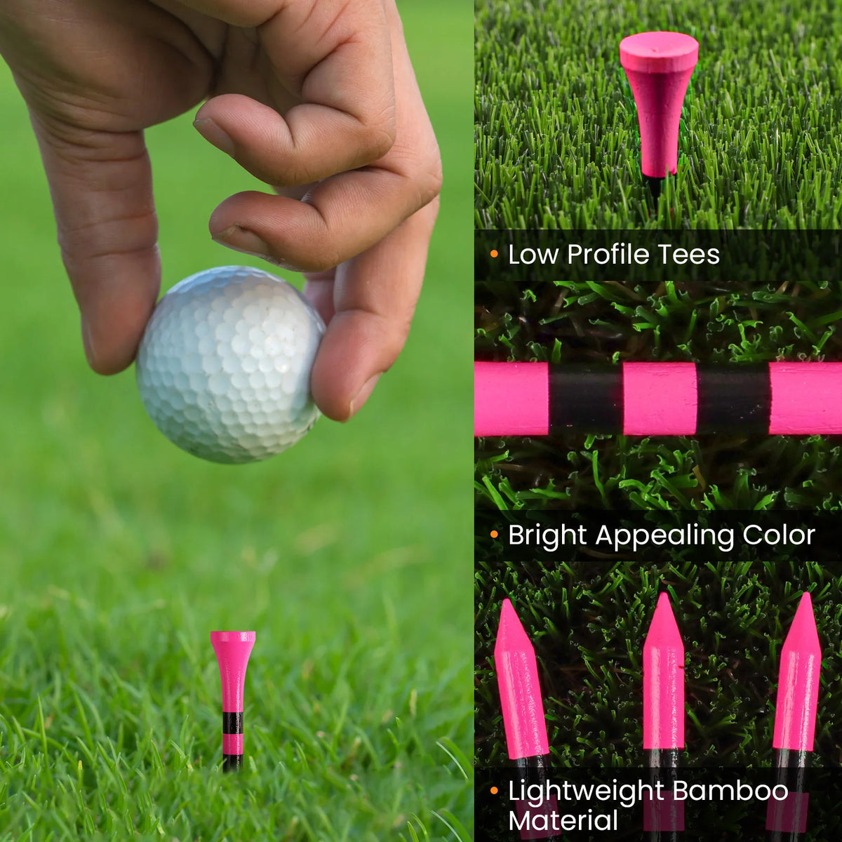 Short Golf Tees 54mm Wood for Iron Shots Bulk 50/100 Pack, Bamboo Tee for Stable Low-Tee Height